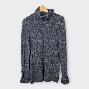 Banana Republic Women size Large Cable Knit Turtleneck Sweater Blue Italian Wool